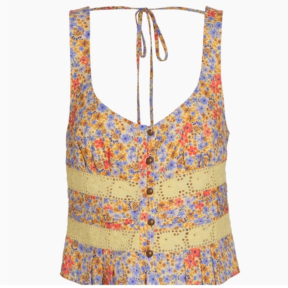 NWT Free People Kiana Floral Eyelet Peplum Tank Smocked Boho Top Small - Picture 6 of 16
